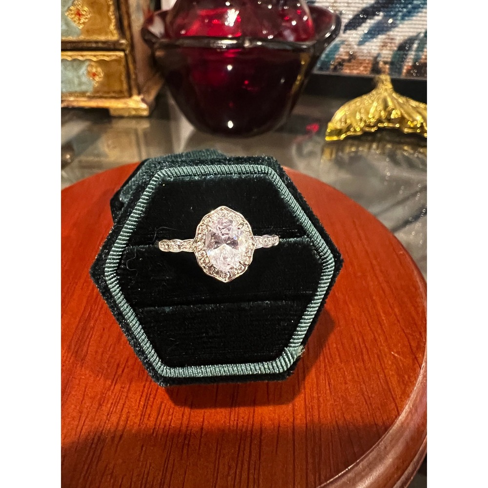Bomb Party Silver Tone Oval Halo Cubic Zirconia Cocktail Ring Size 10
